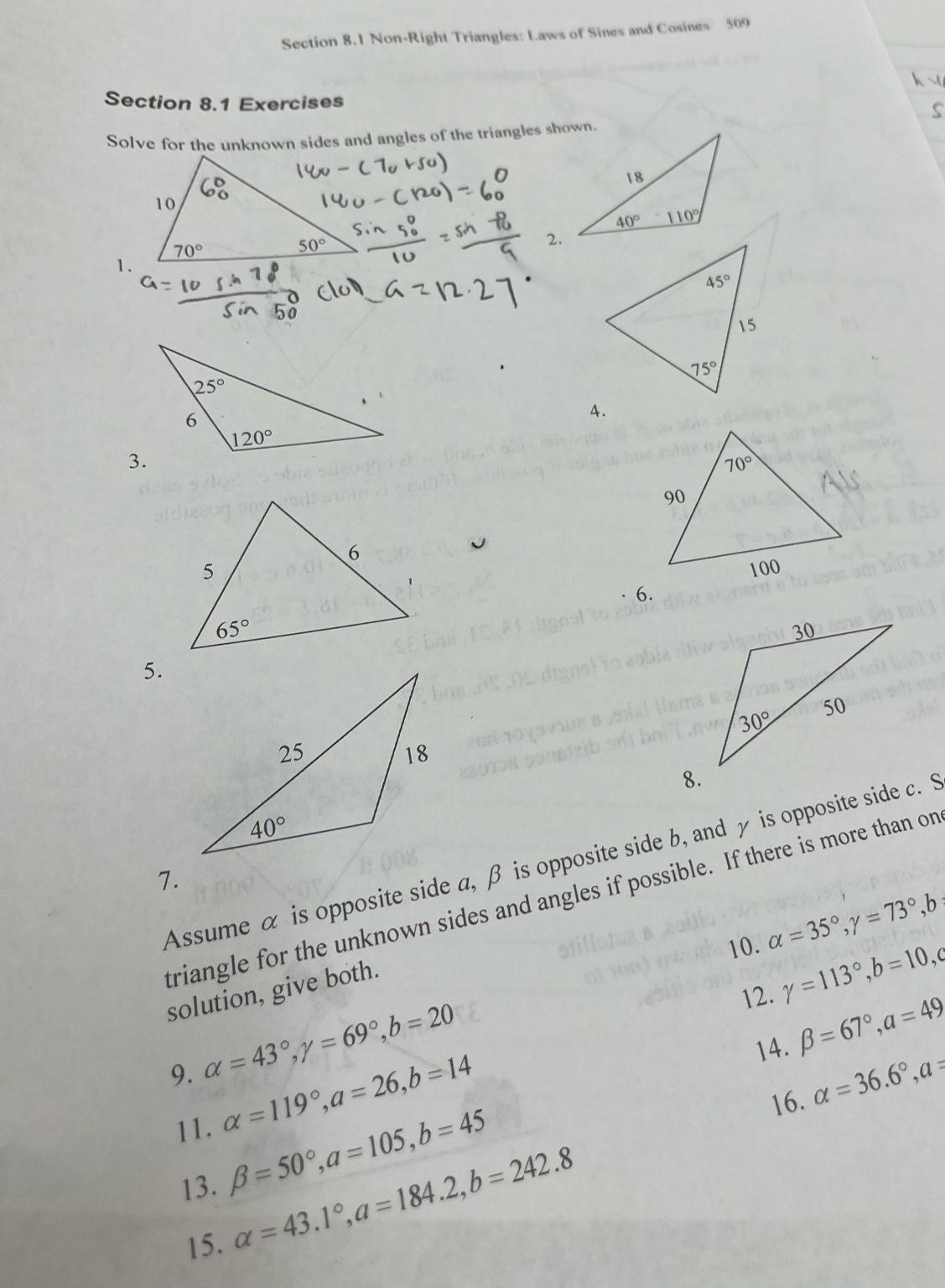 Solved Section 8.1 ﻿Non-Right Triangles: Laws of Sines and | Chegg.com