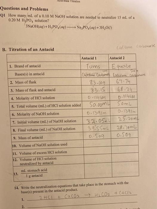 Solved Acid-Base Titration Questions and Problems Q1 How | Chegg.com
