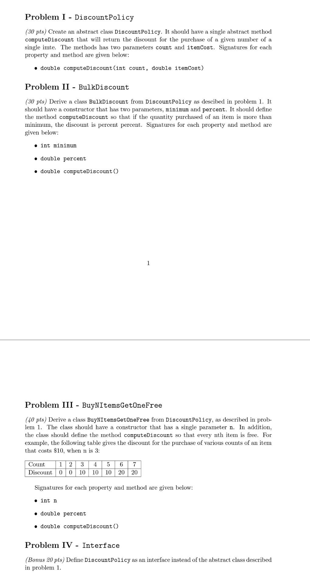 Solved Problem I - DiscountPolicy (30 pts) Create an | Chegg.com