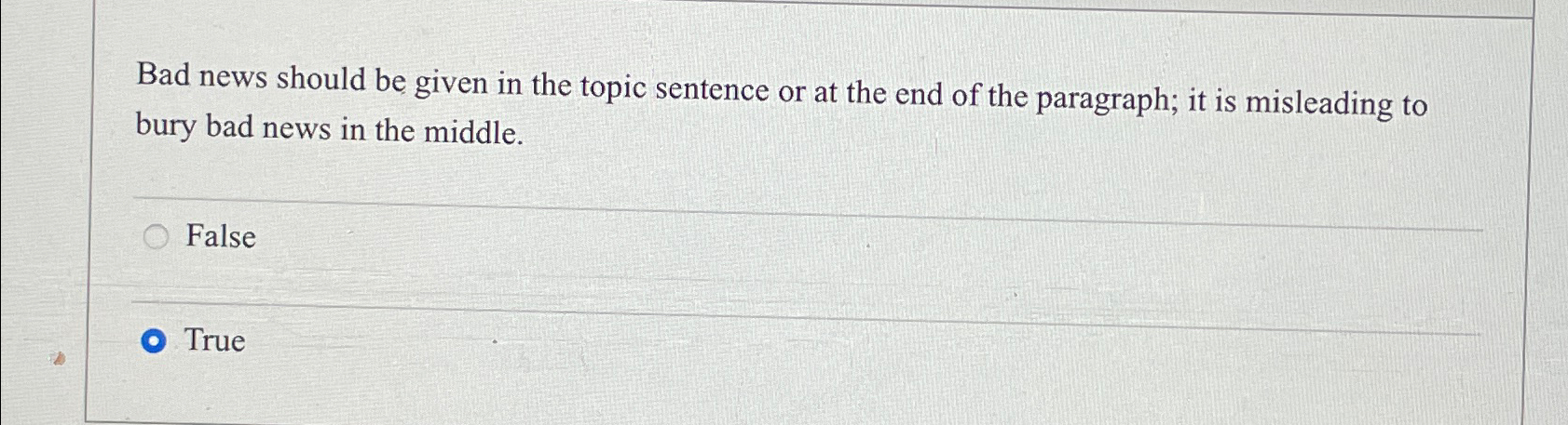 Solved Bad news should be given in the topic sentence or at | Chegg.com