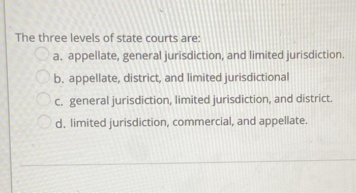 Solved The three levels of state courts are: a appellate Chegg com
