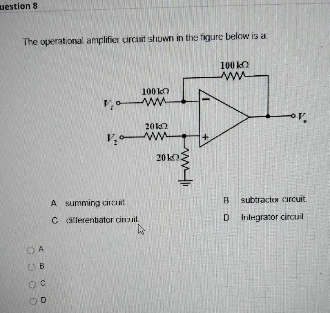 Solved uestion 8 The operational amplifier circuit shown in | Chegg.com