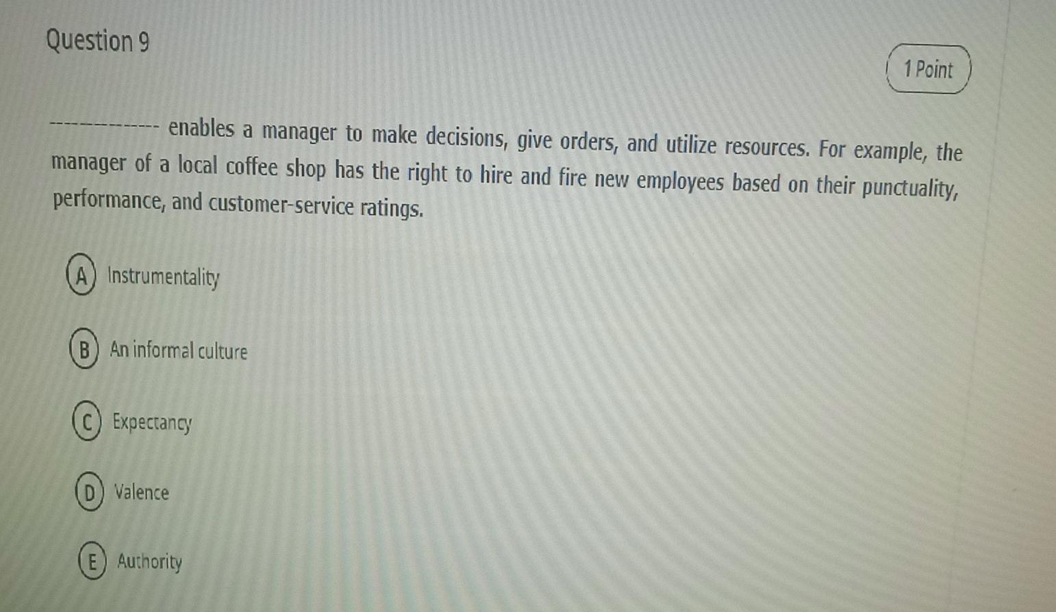 Solved Question 9 1 Point enables a manager to make | Chegg.com