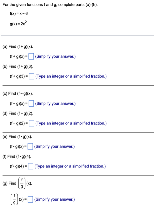 Solved For the given functions f ﻿and g, ﻿complete parts | Chegg.com