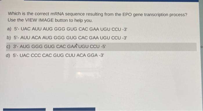 Solved Which is the correct mRNA sequence resulting from the | Chegg.com
