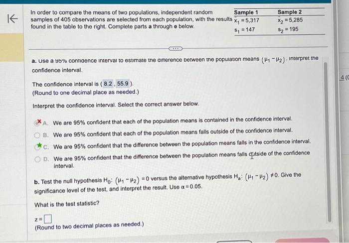 Solved In order to compare the means of two populations, | Chegg.com