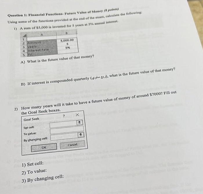 Question 1: Financial Functions- Future Valae of | Chegg.com