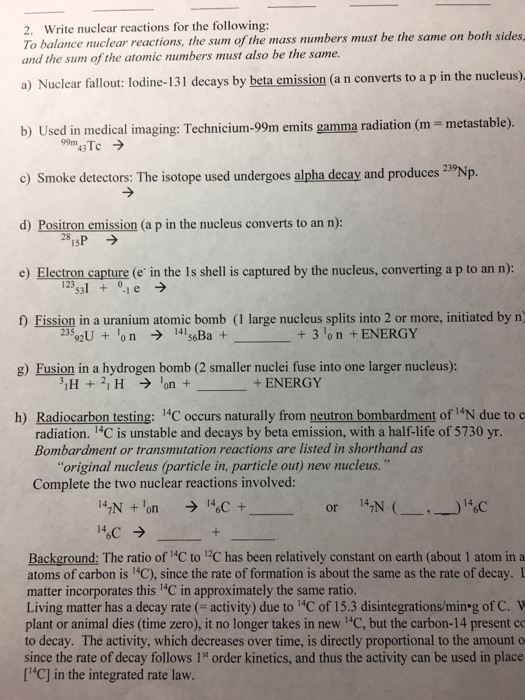 Solved D Worksheet 5 Nuclear Decay Chem 163 Name Sectio Chegg Com