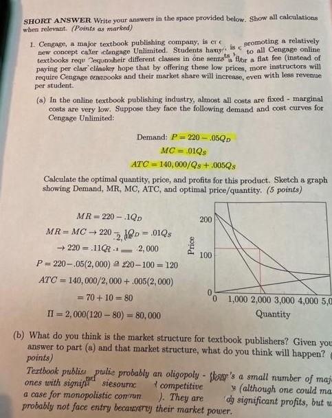 Solved SHORT ANSWER. Write your answers in the space | Chegg.com