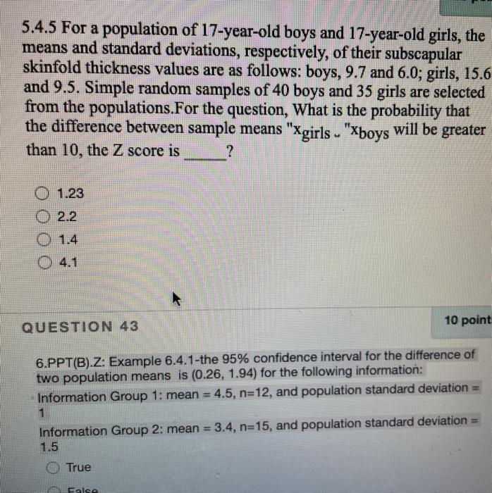 Solved 5.4.5 For a population of 17-year-old boys and | Chegg.com