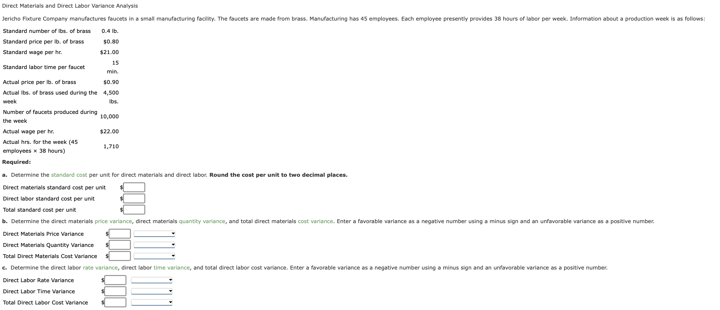 direct labor time variance calculator