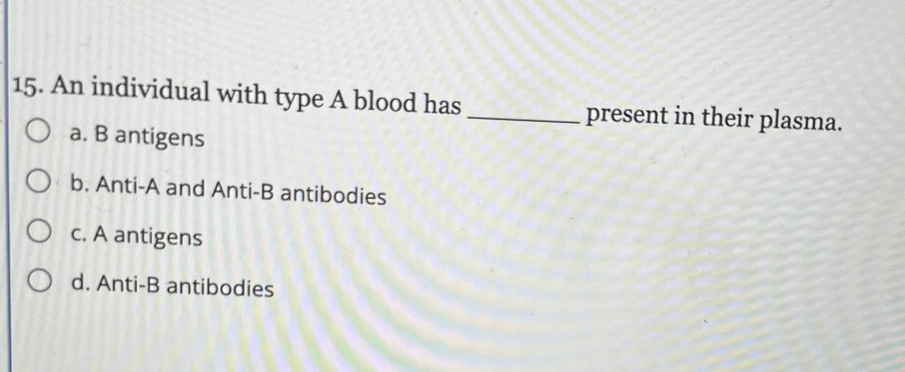 Solved An individual with type A blood hasa. ﻿B antigens | Chegg.com