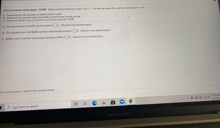 Solved Cost Of Common Stock Equity CAPM Netli Common Stock | Chegg.com