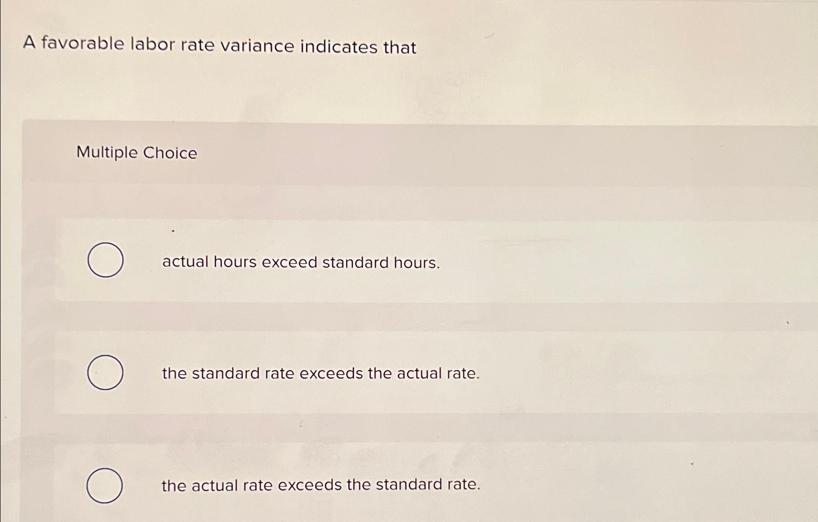 Solved A favorable labor rate variance indicates | Chegg.com