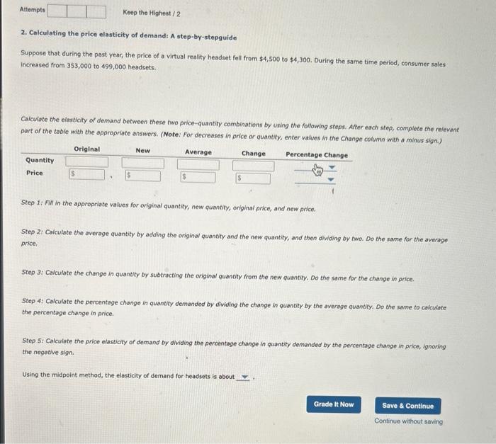 Solved 2. Calculating the price elasticity of demand A