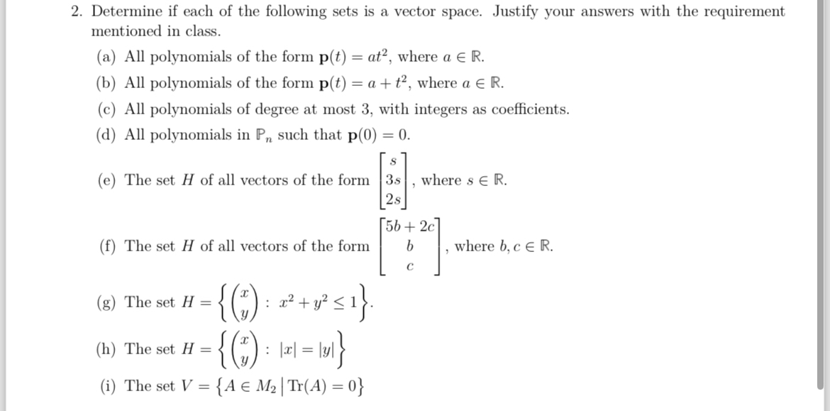 Solved Determine if each of the following sets is a vector | Chegg.com