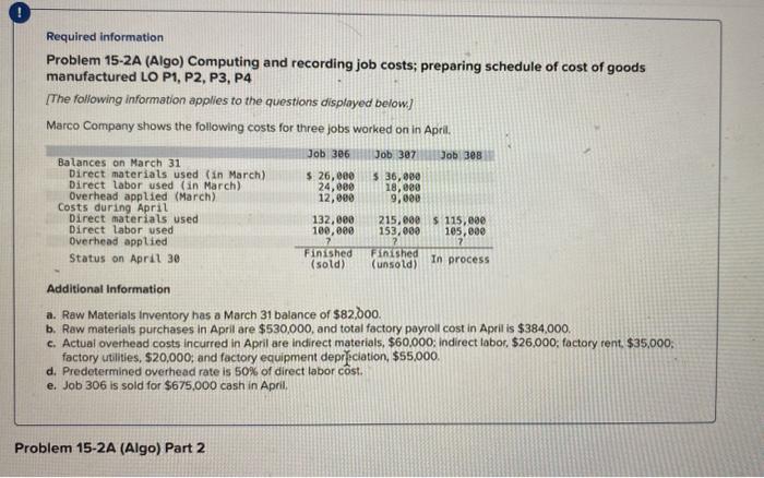 Solved Required information Problem 15-2A (Algo) Computing | Chegg.com