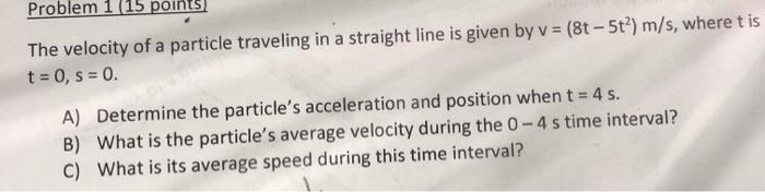 Solved Problem 1 (15 points) The velocity of a particle | Chegg.com