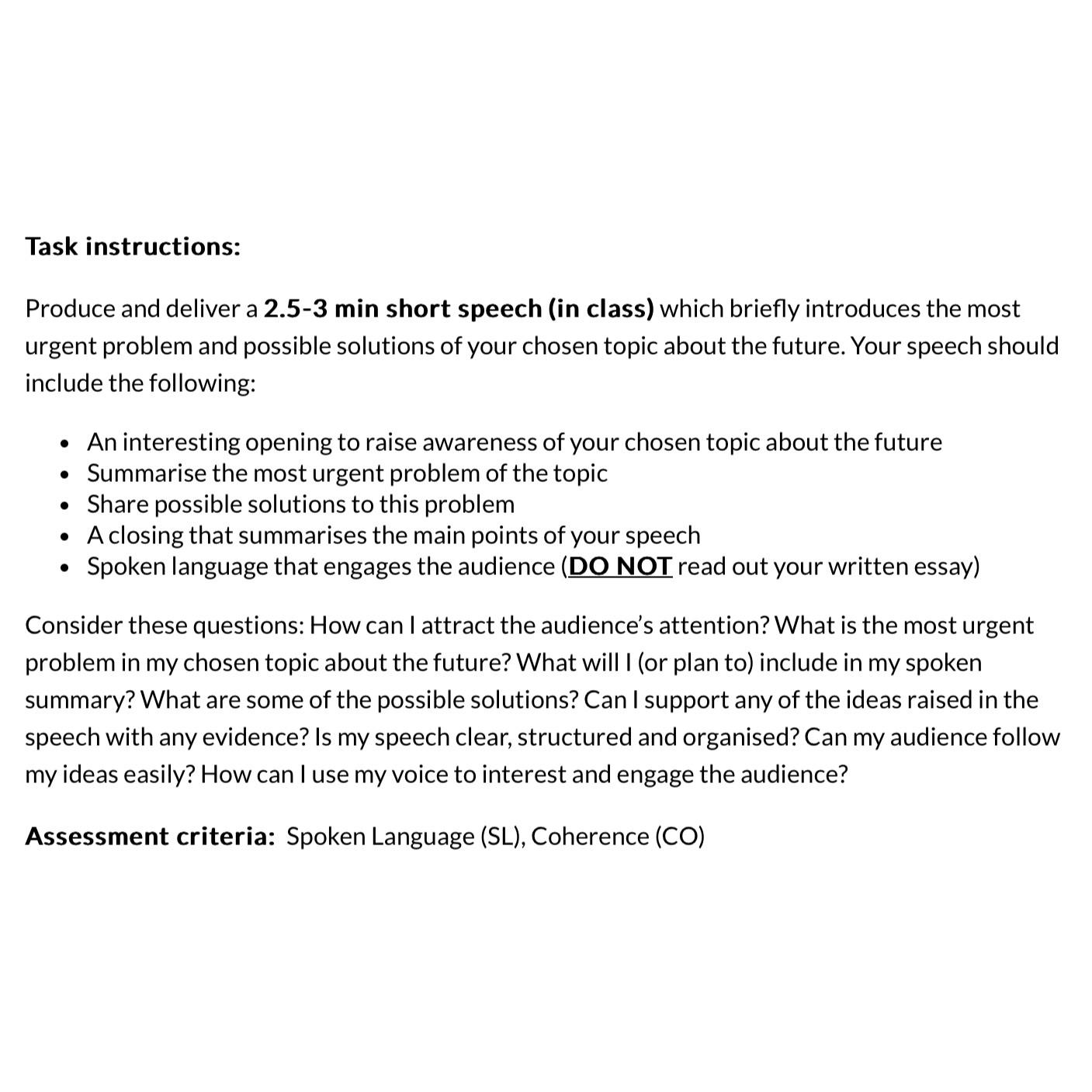 Task instructions:Produce and deliver a 2.5-3 ﻿min | Chegg.com