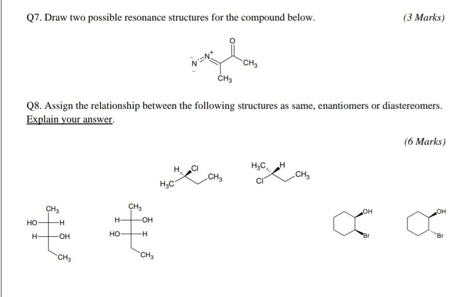 Solved Q7. Draw Two Possible Resonance Structures For The | Chegg.com