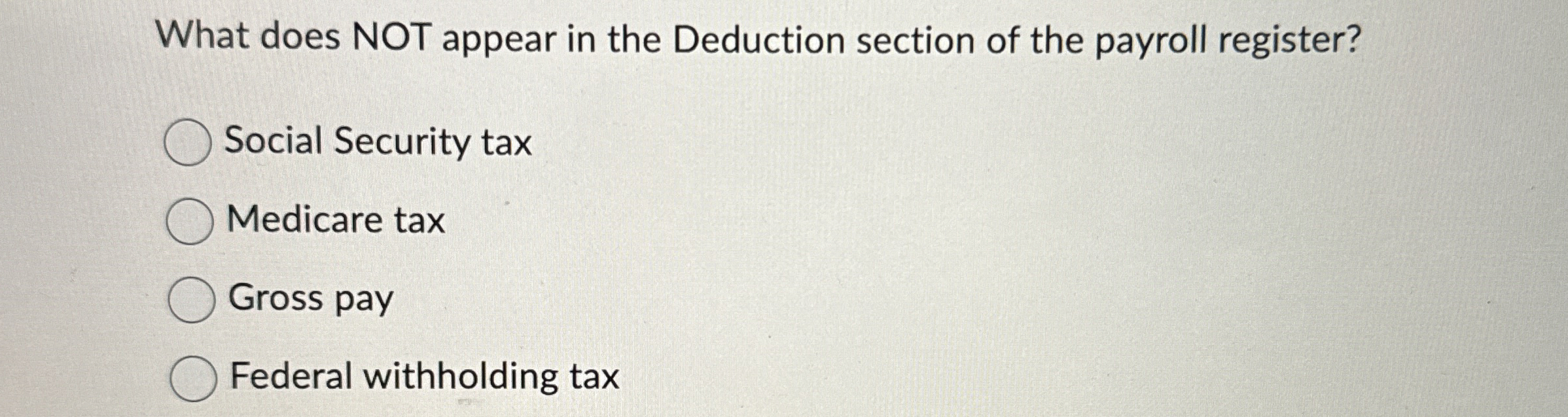 Solved What does NOT appear in the Deduction section of the
