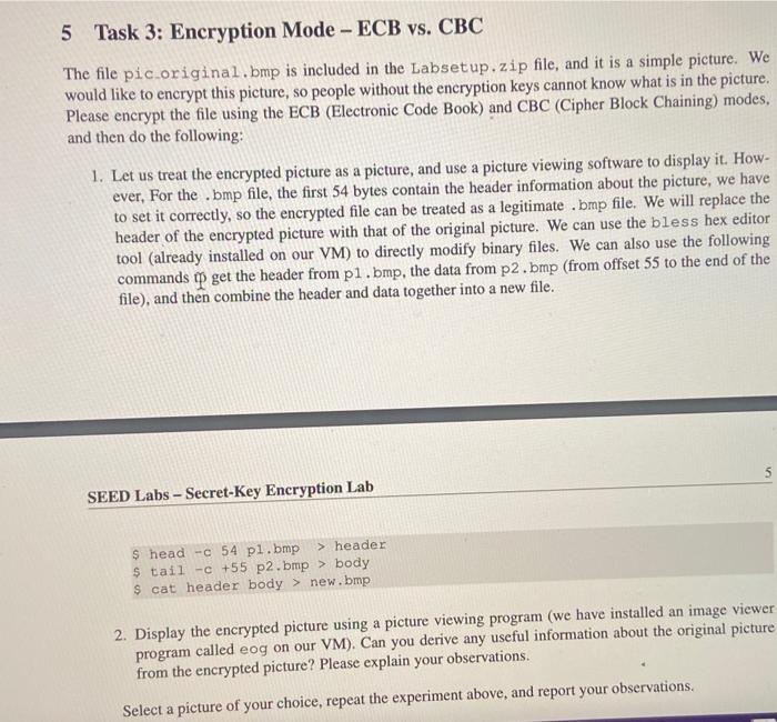 Solved 5 Task 3: Encryption Mode-ECB Vs. CBC The File | Chegg.com