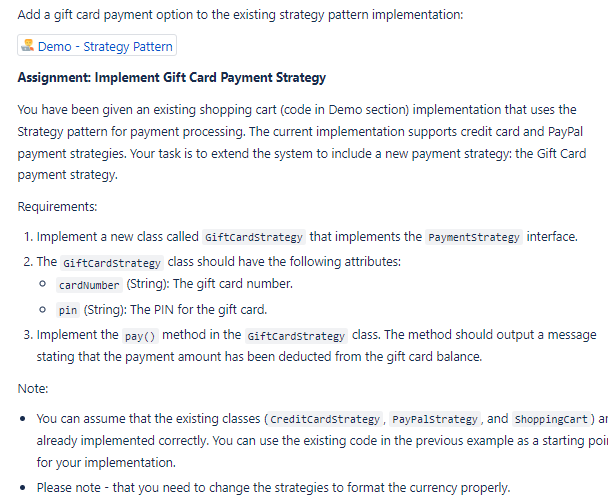 Solved (java)Demo - ﻿Strategy Pattern ﻿PaymentStategy | Chegg.com