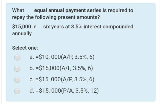 Solved What equal annual payment series is required to repay | Chegg.com