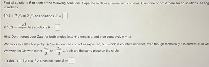 Solved Find all solutions θ to each of the following | Chegg.com