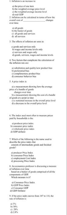 Solved 1. Inllution and a) the price of one item by the | Chegg.com