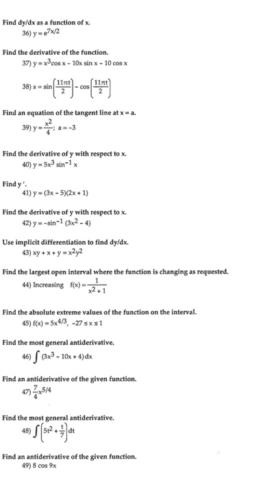 Solved Find Dy Dx As A Function Of X 36 Ye7x 2 Find The Chegg Com Solved Find Dy Dx As A Function Of X 36 Ye7x 2 Find The Chegg Com