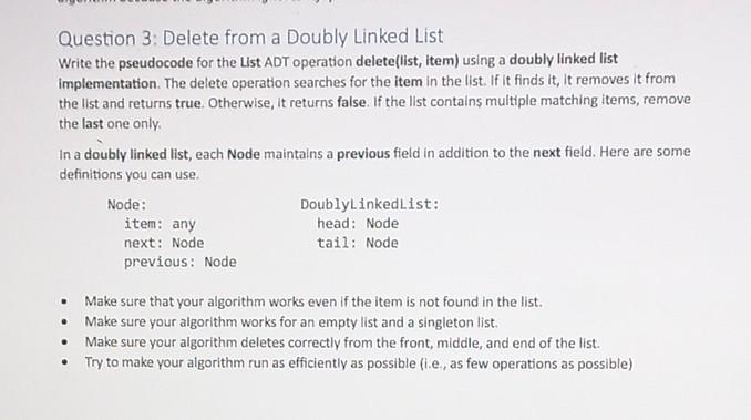 Solved Question 3 Delete From A Doubly Linked List Write Chegg Solved Question 3 Delete From A Doubly Linked List Write Chegg