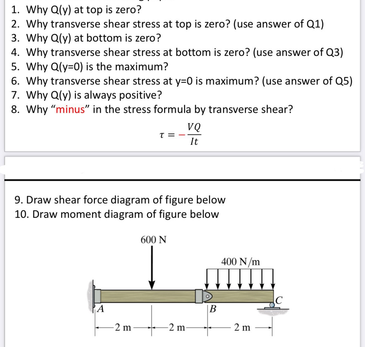 Solved Why Q(y) ﻿at top is zero?Why transverse shear stress | Chegg.com