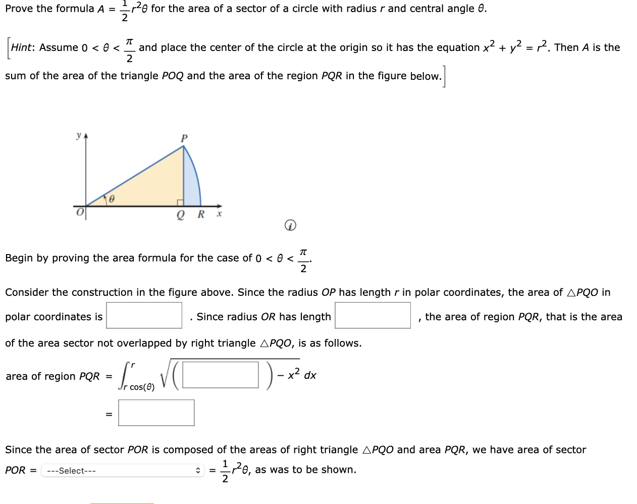 Solved Prove the formula A=12r2θ ﻿for the area of ﻿a sector | Chegg.com