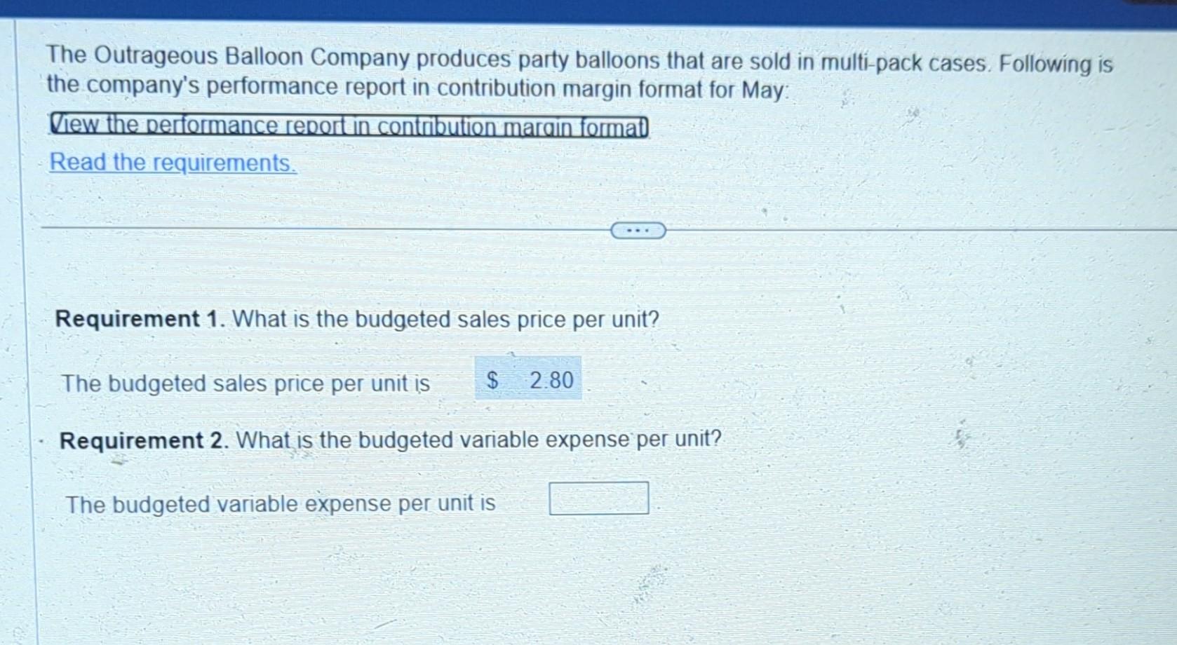 Solved Performance report in contribution margin | Chegg.com