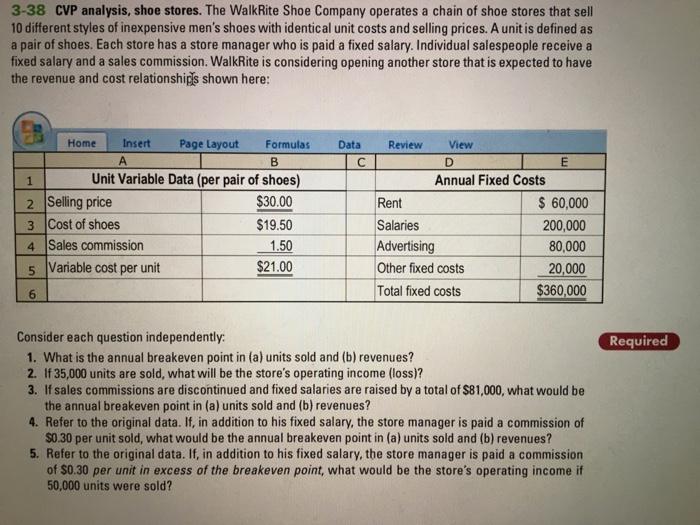 Solved 3 38 CVP Analysis Shoe Stores The WalkRite Shoe Chegg