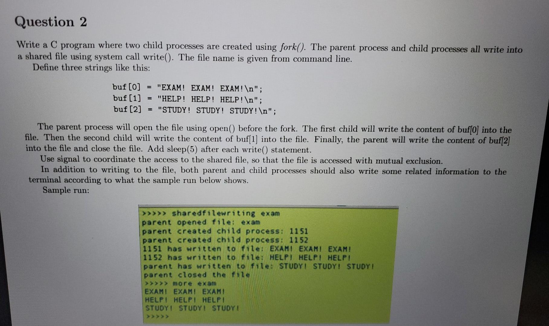 Solved Question 2 Write a C program where two child | Chegg.com