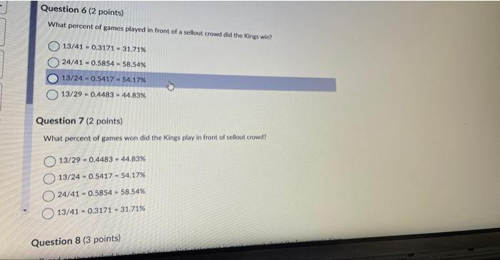 Solved Sacramento Kings Questions 5-9 refer to the following | Chegg.com