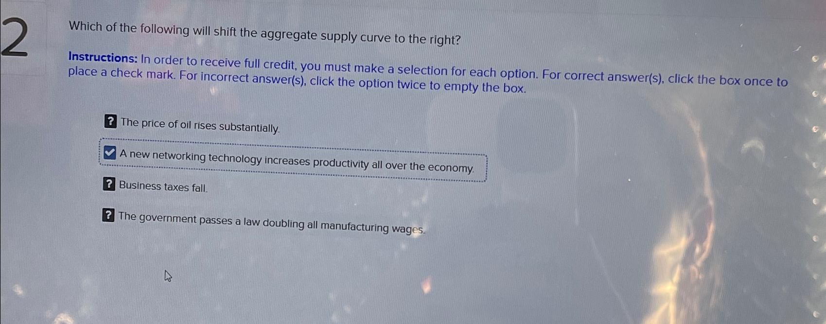 Solved Which of the following will shift the aggregate | Chegg.com