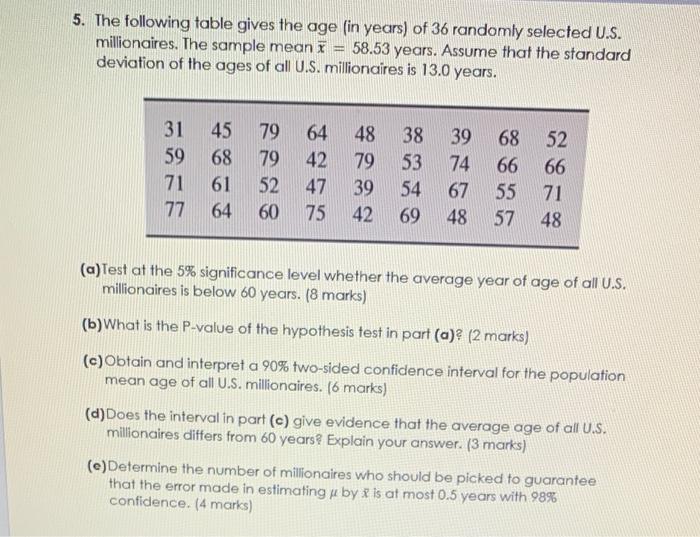 Solved 5. The following table gives the age (in years) of 36 | Chegg.com