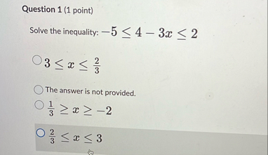 Solved Question 1 (1 ﻿point)Solve the inequality: | Chegg.com