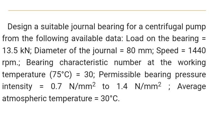 Solved Design a suitable journal bearing for a centrifugal | Chegg.com