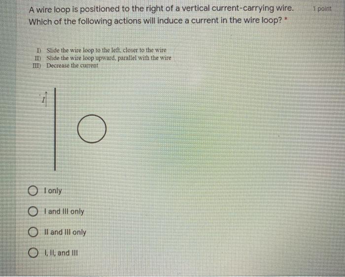 Solved 1 point A wire loop is positioned to the right of a | Chegg.com