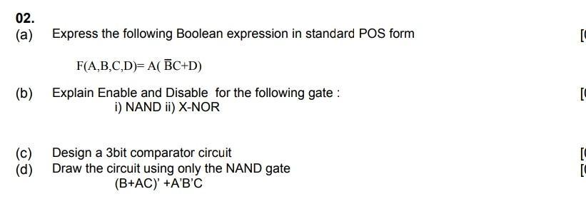 Solved 02. (a) Express the following Boolean expression in | Chegg.com