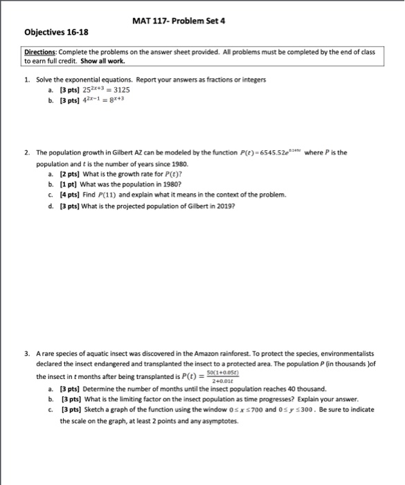 Solved MAT 117- Problem Set 4 Objectives 16-18 Directions: | Chegg.com