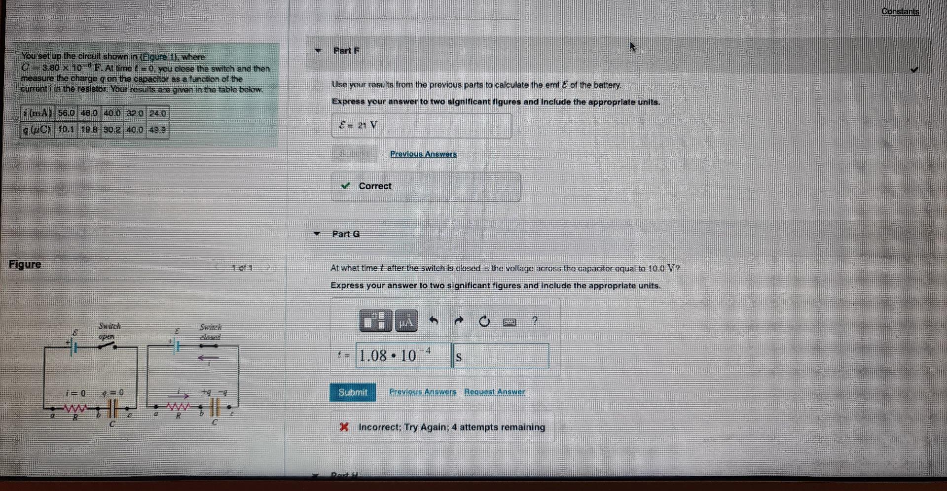 Solved Constants Part F You set up the circuit shown in | Chegg.com