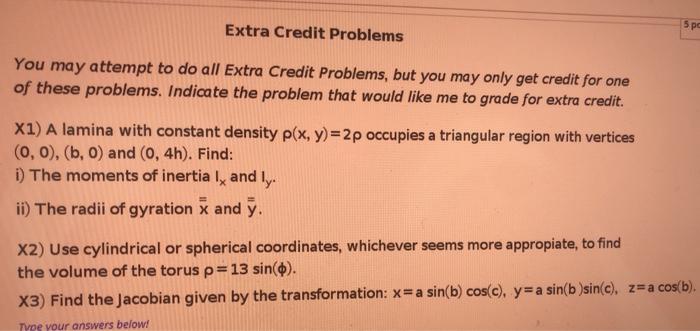 Solved Extra Credit Problems spo You may attempt to do all | Chegg.com