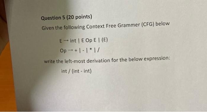 Solved Question 5 (20 points) Given the following Context | Chegg.com