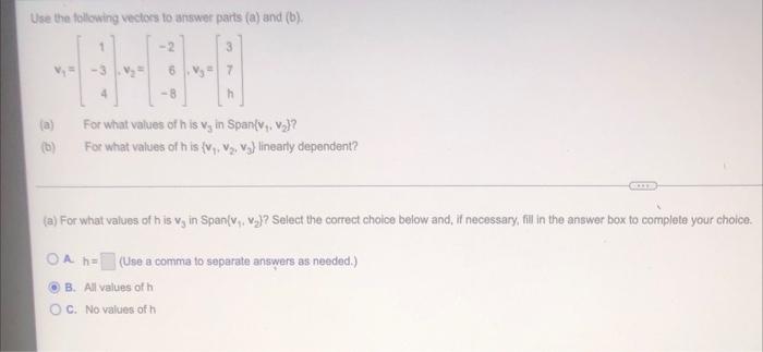 Solved Use The Following Vectors To Answer Parts (a) And (b) | Chegg.com