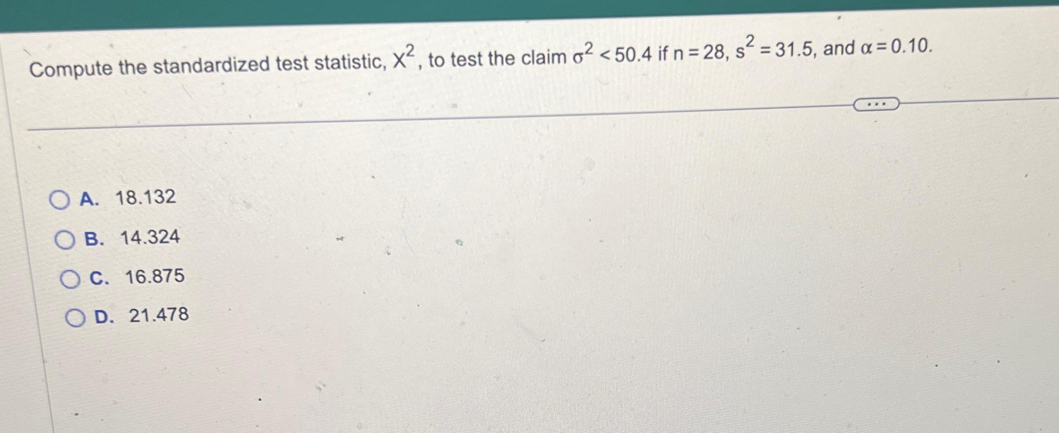 Solved Compute the standardized test statistic, x2, ﻿to test